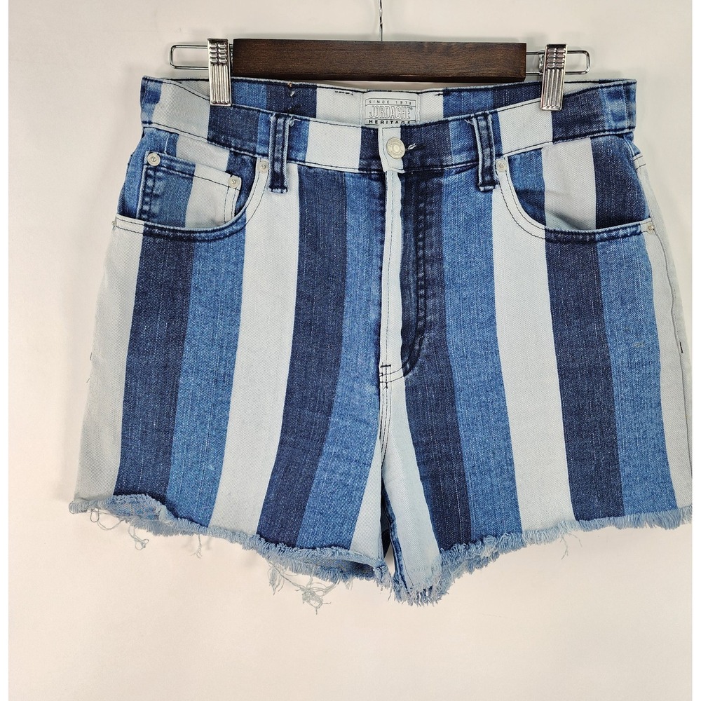 Jordache Heritage Denim Striped Shorts Women's 30 Frayed Hem Cut Off Y2K
